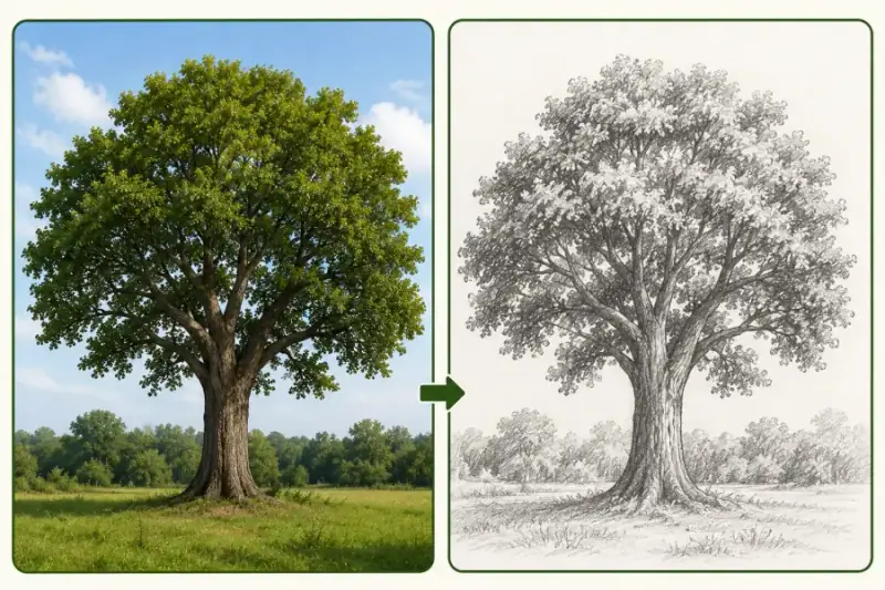 Tree drawing reference images and picture studies used for practice