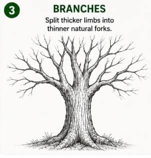 Branches stage: bare trunk with forking branches being drawn